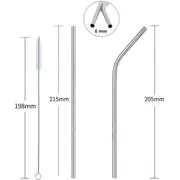 10PCS Stainless Steel Reusable Drinking Straws Set with Cleaning Brushes Silver