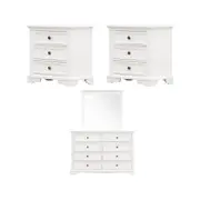 Celosia 4pc Bedside Dresser Mirror Bedroom Chest of Drawers Set Cabinet - White