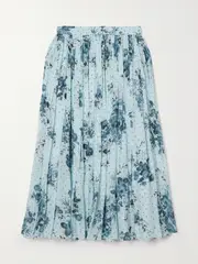[Erdem] Erdem - Pleated Printed Crepon Midi Skirt - Light blue - UK 18 UK 18 Blue