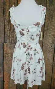 New Flynn Skye Bodhi White Floral Mini Dress M Off Shoulder Rayon