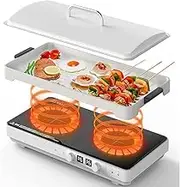 2200w Multi-Burner Electric Ceramic Stove, Double Induction Cooktop, Touch Screen, Two-in-One Dual Zone Independent Control Automatic Closing Easy to Clean