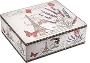 Hipiwe Vintage Treasure Chest Box Wooden & PU Leather Decorative Keepsake Box Large Memento Case Multi-Purpose Storage Box for Jewelry Photos Books Gift Box, Lavender Pattern