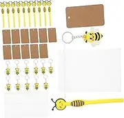 GLEAVI 12 Sets Little Bee Neutral Pen Honey Bee Pens Crochet Bee Keychain Honey Keychain Bee Theme Party Favors Pens Bee Accessories for Summer Party Favor Supply Mini Keychain Paper