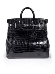 1999 Noir Shiny Porosus Croc PHW Haut à Courroies Birkin 40