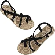 [CLSQLXYJZC] Women's Flat Sandals, Summer Women's Orthopedic Correction Leather Ring Toe Solid Color Slip-toe Bunion Sandal, for Big Toe Correction Beach Sandal