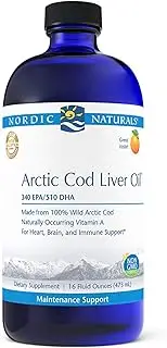 Nordic Naturals Pro Arctic Cod Liver Oil Liquid - 100% Wild Arctic Cod Liver Oil, 340 mg EPA, 510 mg DHA, Support for Cardiovascular, Neurological, and Immune Health, Orange Flavored, 16 oz.