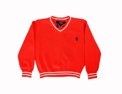 Scuderia Ferrari Boy Red Long Sleeve V-Neck Kmitted Pullover Sweater