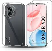 Holilo Case + 2 Pieces Tempered Glass Screen Protector for Honor 400 5G, TPU Mobile Phone Case Anti-Scratch Thin Protective Case 9H Hardness Glass Screen Protector All-Round Protection