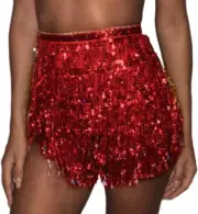 nqgsntc Women Sequin Tassel Hip Skirt Scarf Sparkly Wrap Rave Belly Dance Ski...