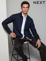 Navy Blue Regular Fit Button Through Overshirt (N23363) | $41