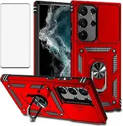[Asuwish] Mobile Phone Case for Samsung Galaxy S23 Ultra 5G Case with Glass Film Tempered Glass Screen Protector Camera Protection Slider and Magnetic Ring Stand S23Ultra 23S S 23 23Ultra Slim Phone