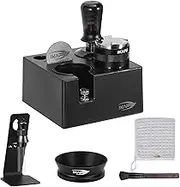 IKAPE 58MM Black Espresso Tool Set 8 IN 1, Coffee Tamper, Distributor, Magnetic Funnel, Puck Screen, Tamper Station, Stirrer Distribution Tool, Cleaning Towel and Brush