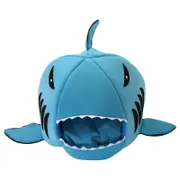 Catzon Pet Bed Shark Covered Cave House for Small Pets Puppy Kitten with Water Resistant Bottom-Blue