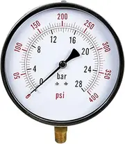 Supply Giant 4.5" inch Dial Utility Dry Water Pressure Gauge, Ideal for Swimming Pool Filter - Sprinkler - Spa - Well Pump - Aquarium - Water Hose, 1/4" NPT Lower Mount Brass Connection (0-400 psi)