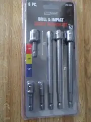 Tool Shop Drill & Impact Socket Adapter Set - 6 Pieces - 1/4" 3/8" 1/2" x L 2-6"