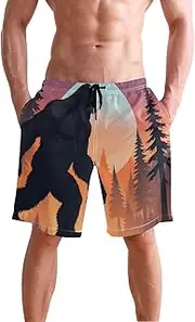 [XYMZR] Men's Swim Trunks Sunset Sasquatch Forest Quick-Dry Bathing Suit Swimming Board Shorts S