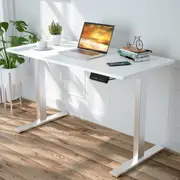 Adjustable Height Electric Standing Desk, Ergonomic Stand Up Desk Motorised Sit Stand Desk 120cm Splice Board, Bright Silver Frame/White Table Top