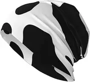 [QMNKLET] Beanie Hats for Men Women Soft Knit Cuffed Beanie Black and White Cow Print Skull Cap Headwear Ski Hat, Black, One Size