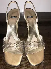 New In Box Rare Turnup Swarovski Crystal Gold Heel 8.5 Stuart Weitzman