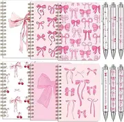 Resurhang 6 Pack Pink Bow Spiral Pocket Notebooks Coquette Bow A6-Small Notebooks Cute Preppy Aesthetic Journal with Retractable Ballpoint Pens for Office School Day Classroom Prize 5.7 x 4.1 Inch