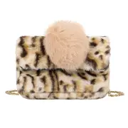 Winter Fashion Shoulder Bag Female Leopard Print Chain Plush Autumn Messenger Handbag Soft Women Fluffy Pompom Crossbody Bags