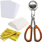 BetterJonny Cake Pop Treat Bag Set, Including 100 Parcel Bags 100 Papery Treat Sticks 800 Metallic Twist Ties and Meat Baller, Cake Pops Making Tools for Candies, Chocolates and Cookies