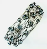 Konplott Silver Blue Denim Cages Narrow Cuff Bangle Bracelet NEW
