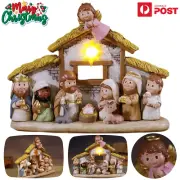 Nativity Scene Figurine LED Light Resin Jesus Manger Xmas Statue Christmas Decor
