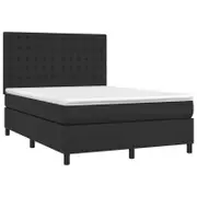 vidaXL Box Spring Bed with Mattress Black 137x187 cm Double Size Faux Leather King