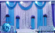3m*3m Blue Three Fold Wedding Stage Backdrop Party Drapes ice-silk Fabric 17.6lb