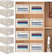 CHONYI Linen Storage Bins,6 Pack Closet Organizers and Storage, Foldable Cube Boxes Closet Shelf Organizer Wardrobe Baskets for Clothes,Jeans,Toys and Books (beige)