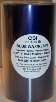 BLUE Color CSI &Thermal Transfer Wax Resin Ink roll 110m 4.33" Ribbon 4 Datamax