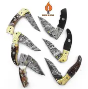LOT OF 6 CUSTOM HANDMADE DAMASCUS STEEL FOLDING KNIFE LINEAR LOCK STAG/ANTLER