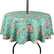 EhouseHome Outdoor and Indoor 60inch Round Tablecloth with Umbrella Hole and Zipper, Waterproof Zippered Patio Table Cloths, Spring/Summer Table Covers for Backyard Circular Table/BBQs/Picnic