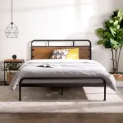 Metal Bed Frame Queen with Pine Wood Headboard - Zinus Santa Fe