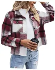 Flannels for Women Cropped Shacket Jacket Fashion Plaid Button Medium Ydl3