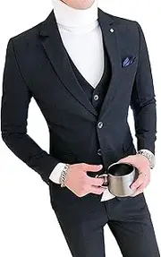 [JEShifangjiusu] Suits Men 3 Piece Suit Plaid Jacket Single Breasted Formal Dress Party Walk Tuxedo Suits Blazer Set, Blue, S