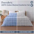 Dreamaker 225TC Cotton Washed Comforter Set Pillowcases Checkered Queen King