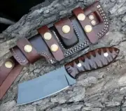 9" BEAUTIFUL HANDMADE STEEL KITCHEN CLEAVER WOODEN HANDLE+SHEATH