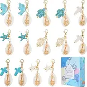 [SUNNYCLUE] 1 Box 14Pcs Crochet Marker Charms Ocean Stitch Markers Golden Cowrie Shell Summer Turquoise Turtle Lobster Clasp Locking Knitting Charms for Jewelry Making Charm Diy Craft Sewing Weave Adult