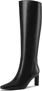 [zhsrin] Knee High Boots with Block Heel Pointed Square Toe Side Zipper Tall Boots