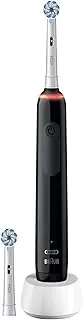 Oral-B PRO 3 3000 Electric Toothbrush/Electric Toothbrush, 2 Sensitive Clean Replacement Brushes, 3 Cleaning Modes and Visual 360° Pressure Control for Dental Care, Travel Case, Gift Man/Women, Black