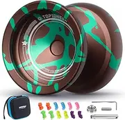 MAGICYOYO Finger Spin Yoyo Professional Yoyo V12 , Responsive Yoyo & Unresponsive Yoyo for Kids 8-12 to Adults, Metal Trick Yoyo with 12 Yoyo Strings & Yo-Yo Accessory Kit (Brown Green)