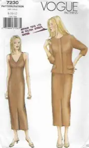 A126 VOGUE 7230: JACKET&DRESS SIZE 8-12 SEWING PATTERN