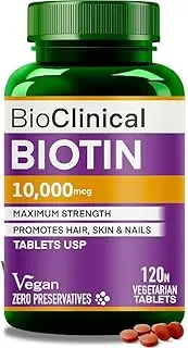 Biotin Tablets for Hair Growth - Biotin 10000mcg for Hair,Skin & Nails - Supplement for Men & Women Hair Growth - Vegan Vitamin B 7 -PureVe Forte Medicine -120 Veg Tablets