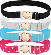 [WESIEVYA] 4 Pack Kids Elastic Belt Decorative Heart Buckle Toddler Girl Belts Elastic Girls Waist Belt