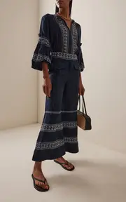 [Silvia Tcherassi] Zina Embroidered Linen-Blend Pants