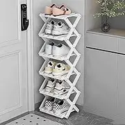 Foldable Bamboo Shoe Rack-6 Tier Space Saving Shoe Storage Rack, Vertical Narrow Shoe Shelf for Entryway, Hallway, Closet, Bedroom, Small SpacesWhite,