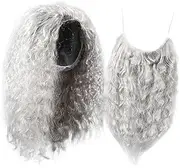 LABRIMP Set Halloween Party Decor Fake Beard Gandalfs Costume Grey Wig Santa Costume Accessory Costume Beard Christmas Wig and Beard Wizard Wig Santa Beard Clothing Elder The Pet Headgear