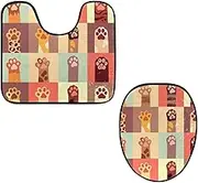 Toilet Lid Cover and U-Shaped Toilet Floor Mat Set of 2 Pieces, Cats Paw Set Toilet Mat Set, Machine Washable Seat Covers Non-Slip Absorbent Rugs